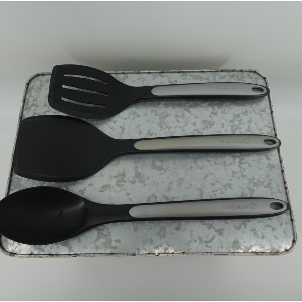 Calphalon Nylon Kitchen Utensil Set 3pc Slotted Turner Solid Spatula Spoon Black